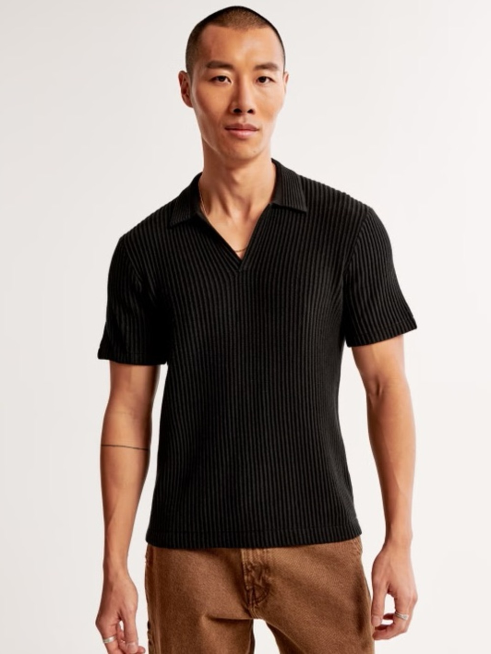 Abercrombie & Fitch Men’s Plisse Johnny Collar Sweater Polo